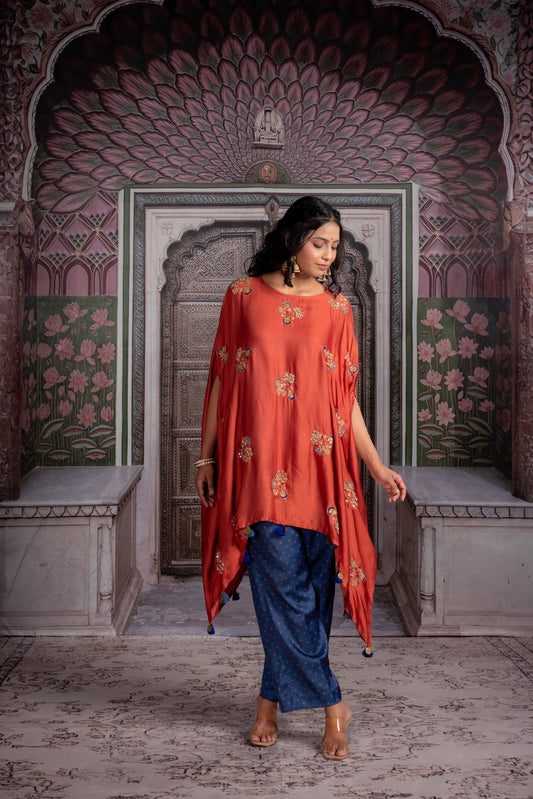 Burnt Orange Kaftan with Navy Pants