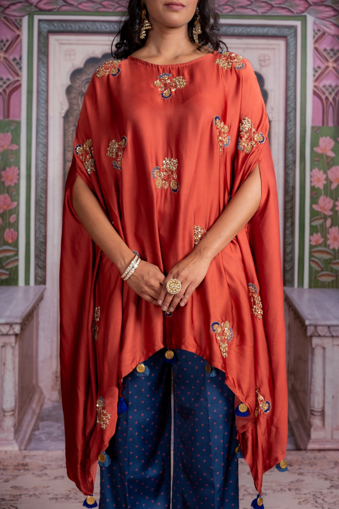 Burnt Orange Kaftan with Navy Pants