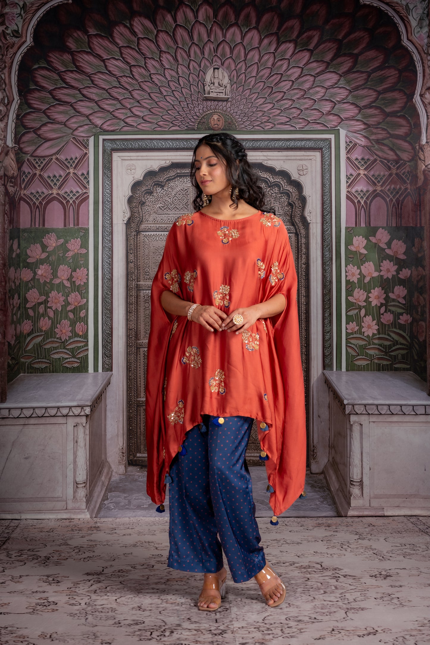 Burnt Orange Kaftan with Navy Pants