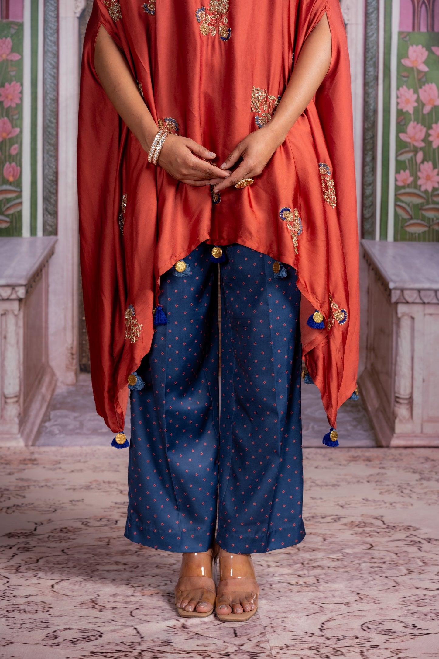 Burnt Orange Kaftan with Navy Pants