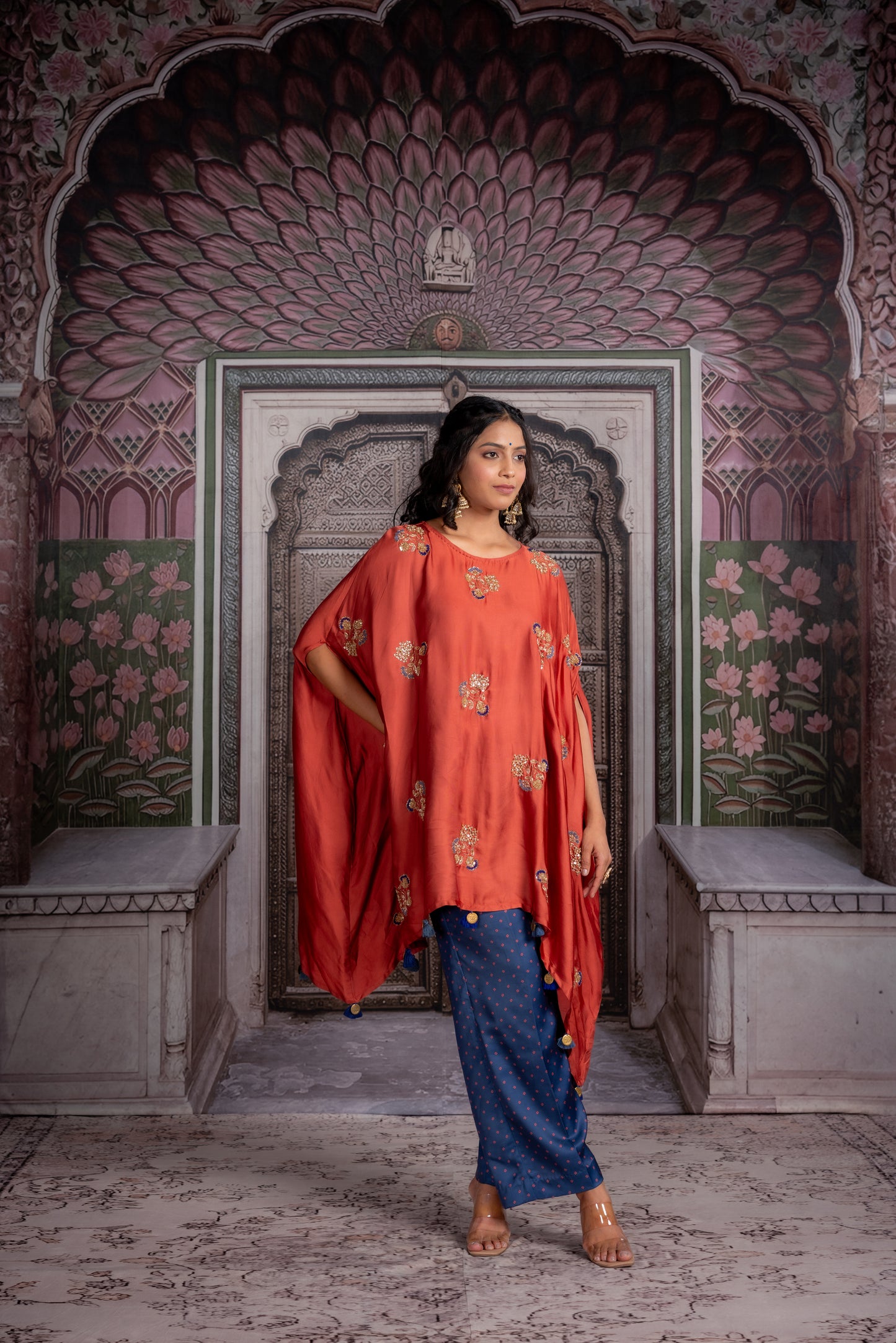 Burnt Orange Kaftan with Navy Pants