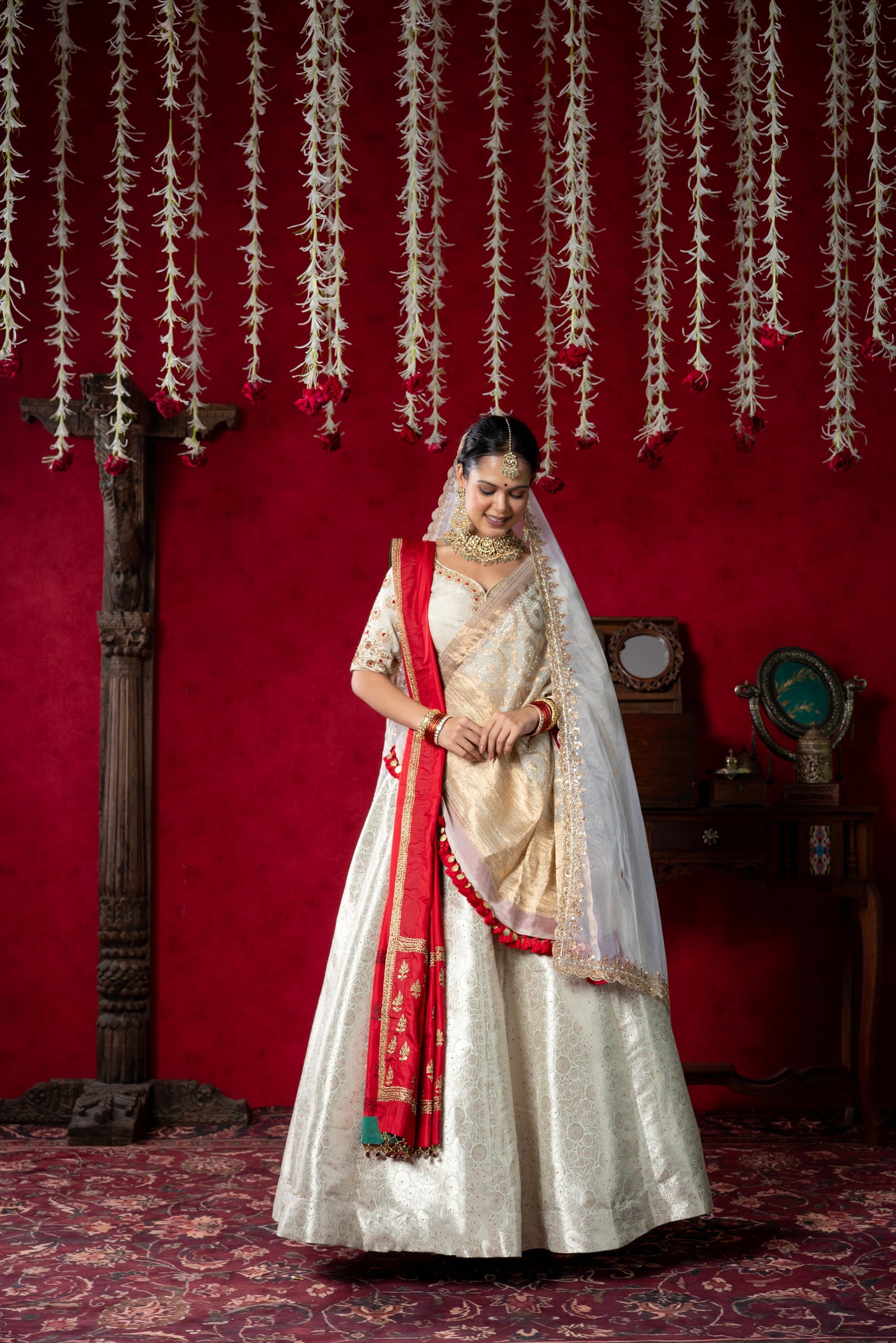 Ivory & Red Bridal Lehenga