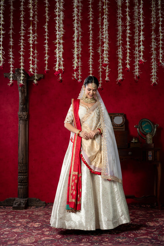 Ivory & Red Bridal Lehenga