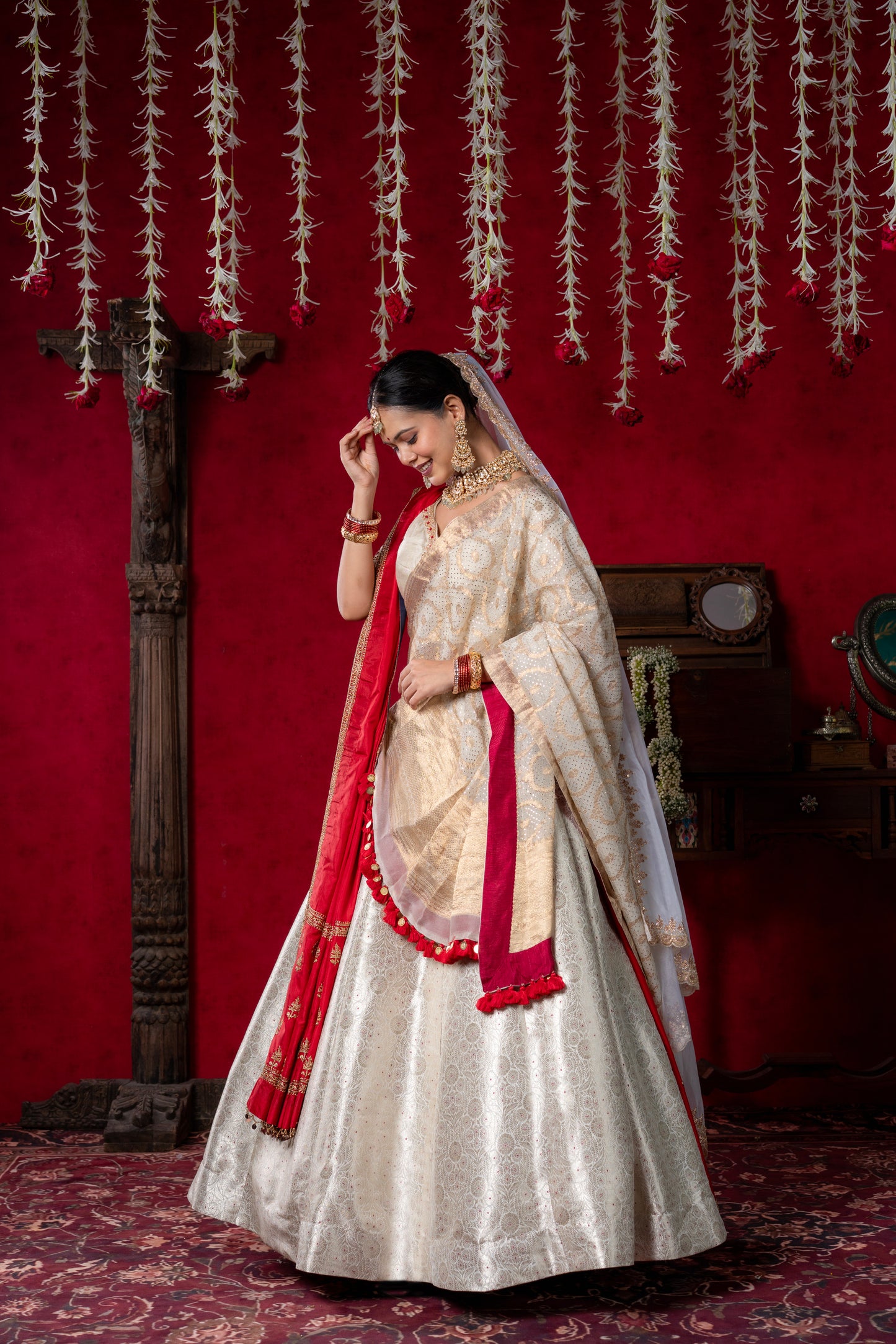 Ivory & Red Bridal Lehenga