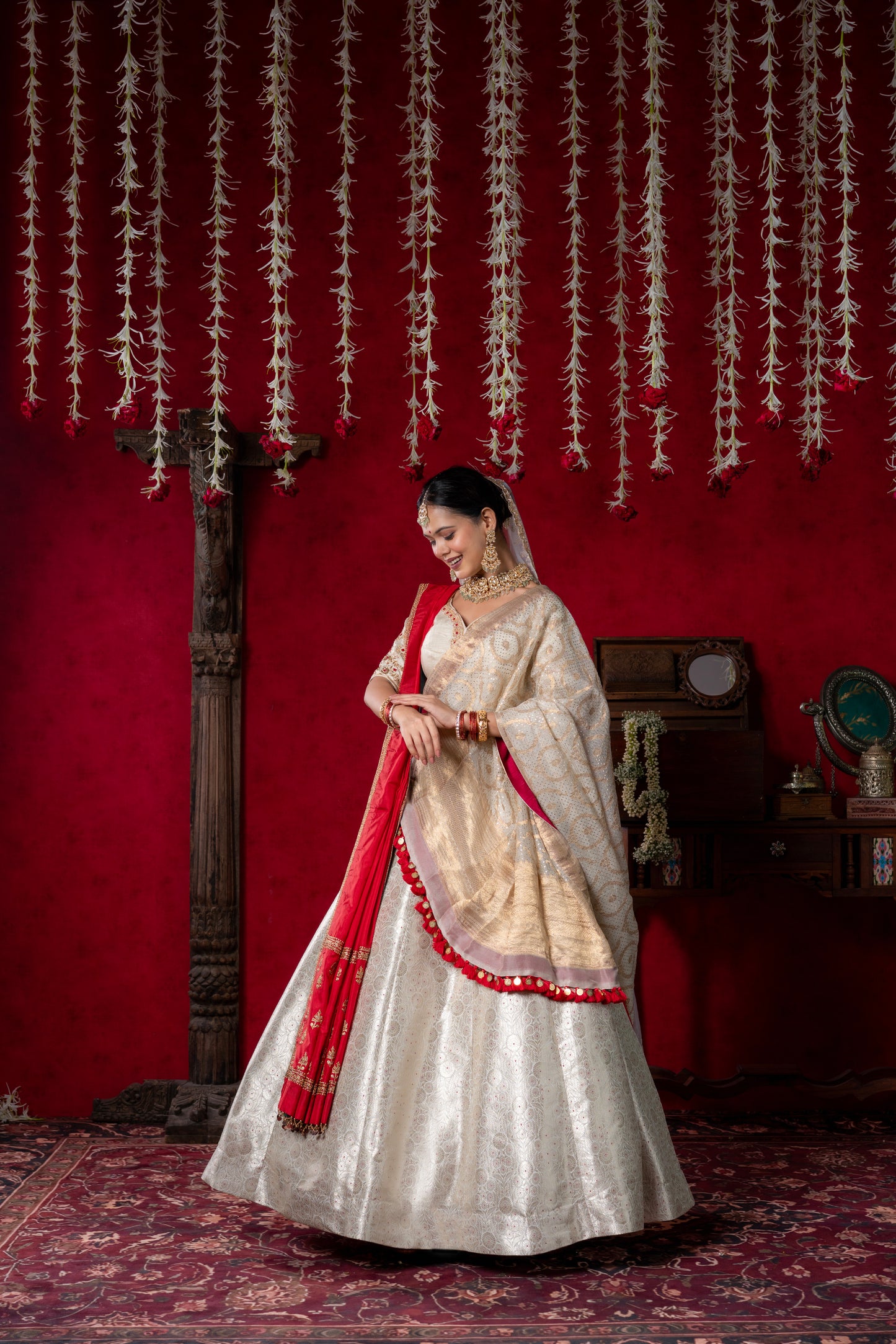 Ivory & Red Bridal Lehenga