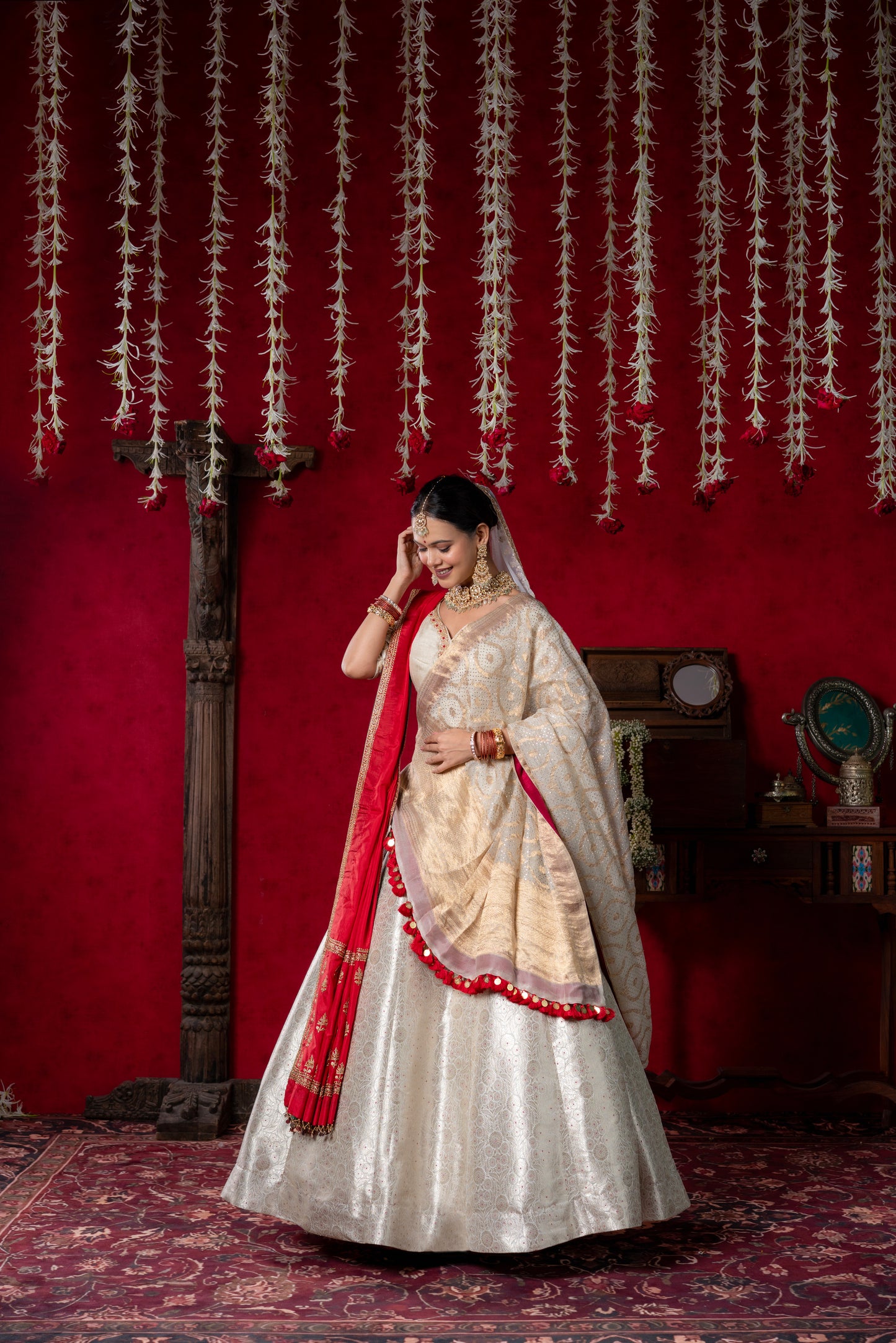 Ivory & Red Bridal Lehenga