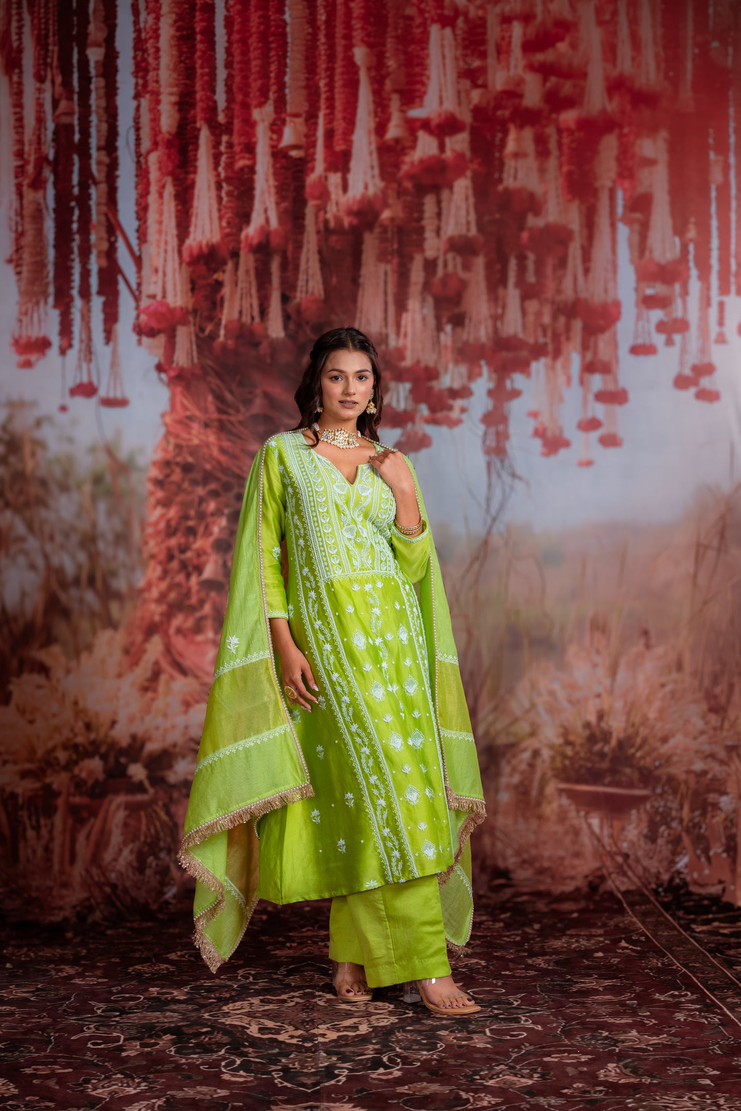 Lime Green Embroidered Kurta