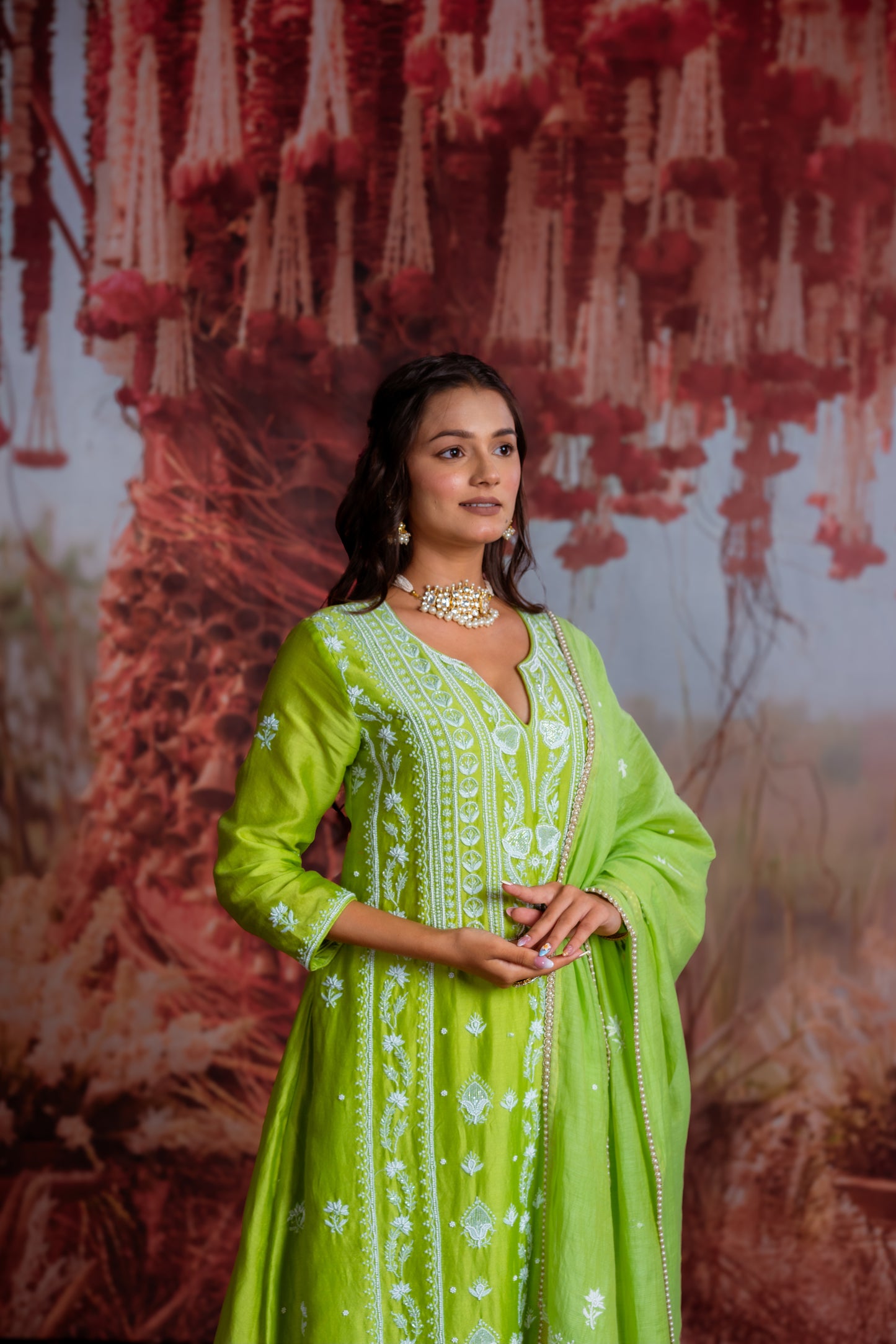 Lime Green Embroidered Kurta