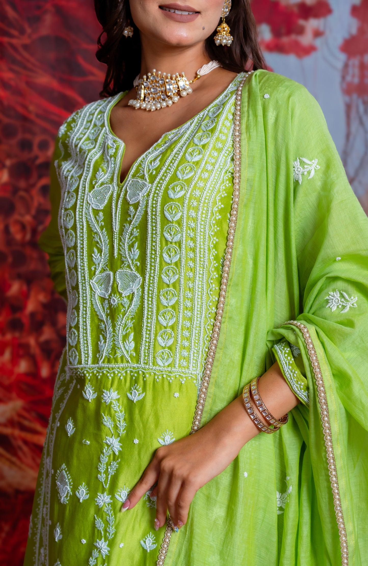 Lime Green Embroidered Kurta