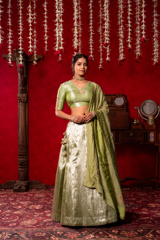 Sage Green Silk Lehenga