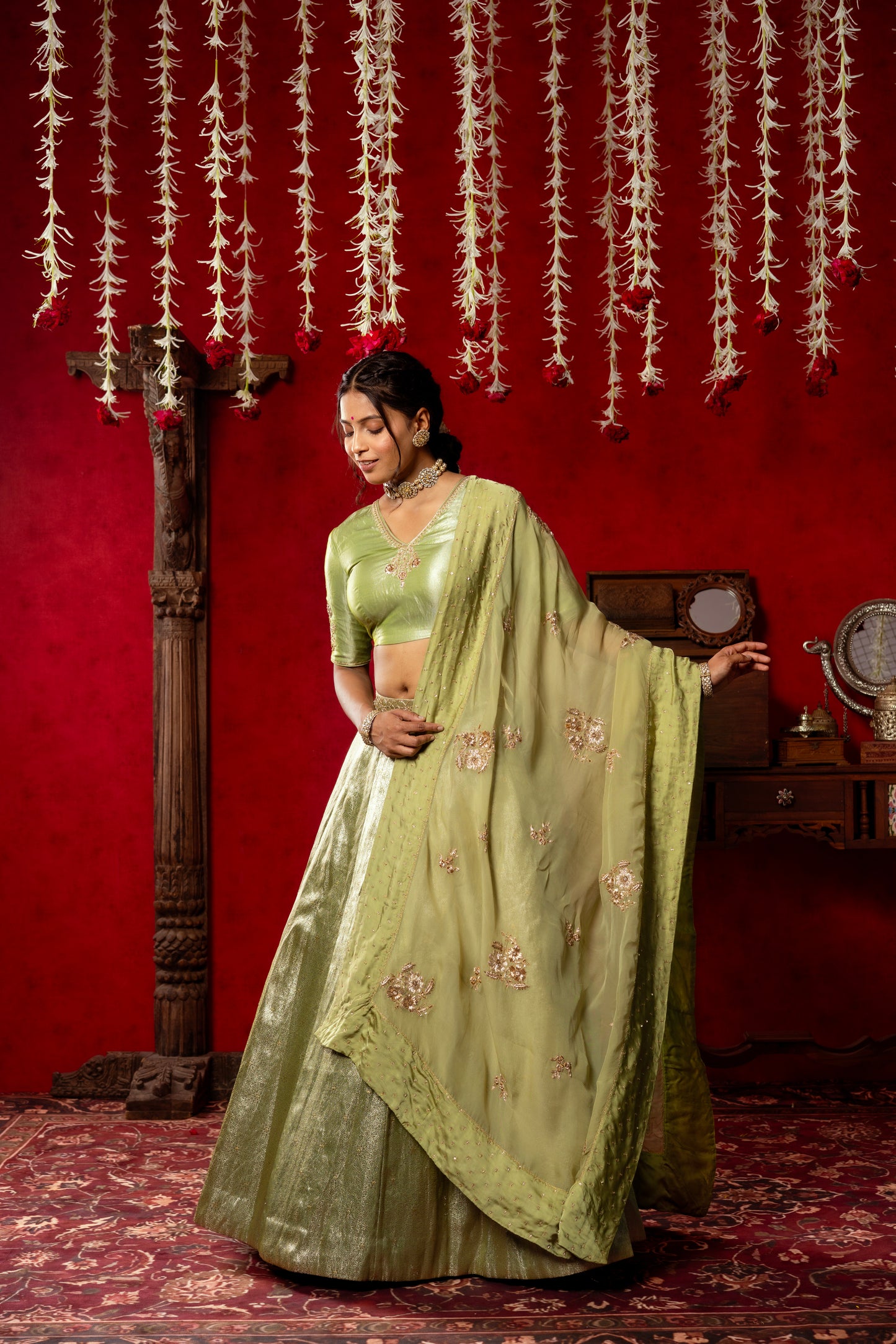 Sage Green Silk Lehenga