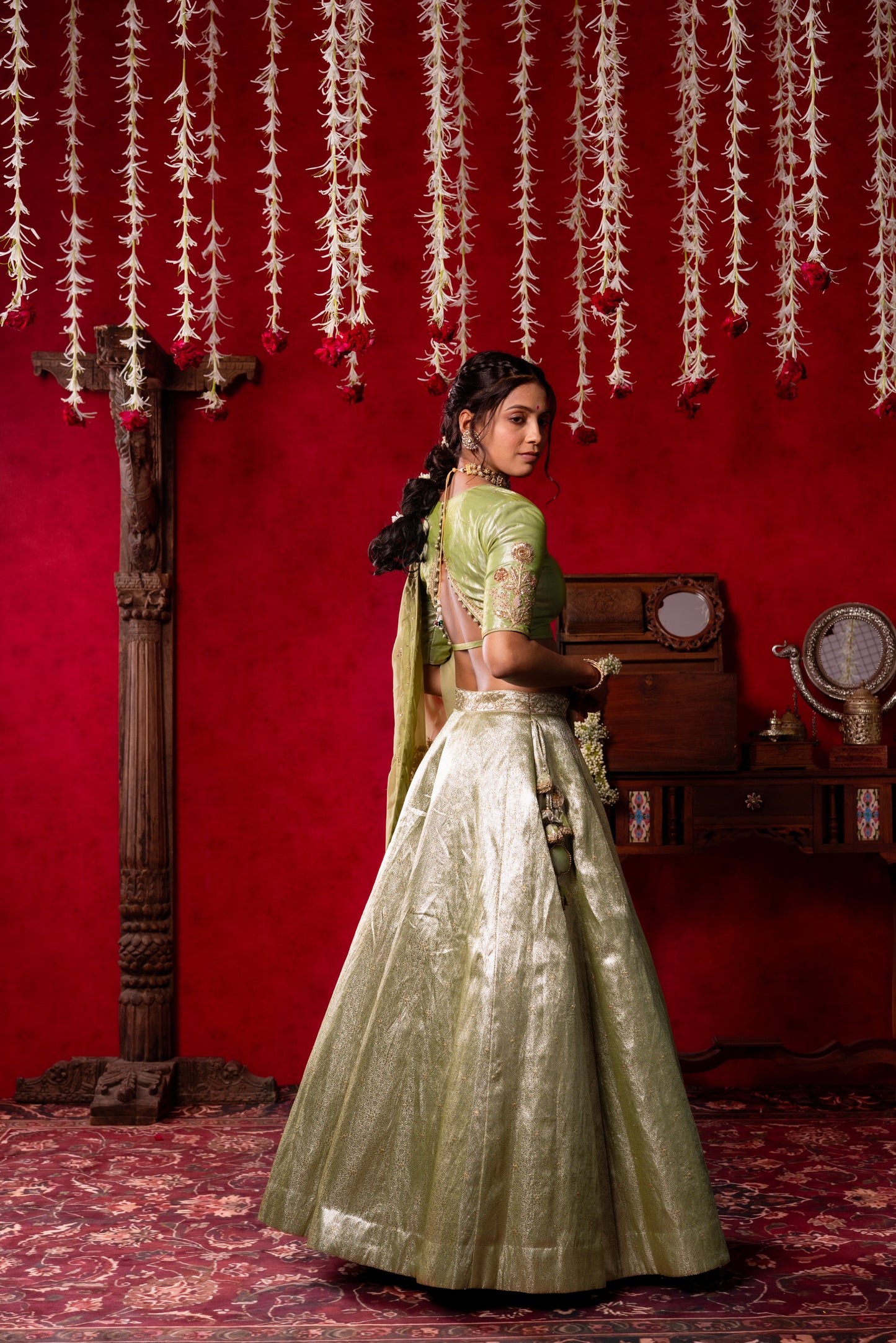 Sage Green Silk Lehenga
