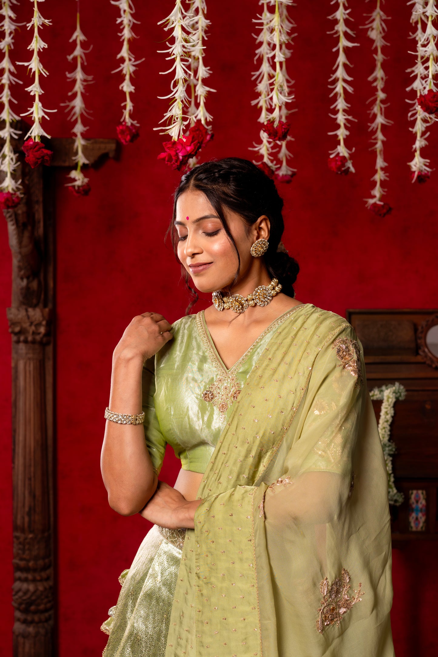 Sage Green Silk Lehenga