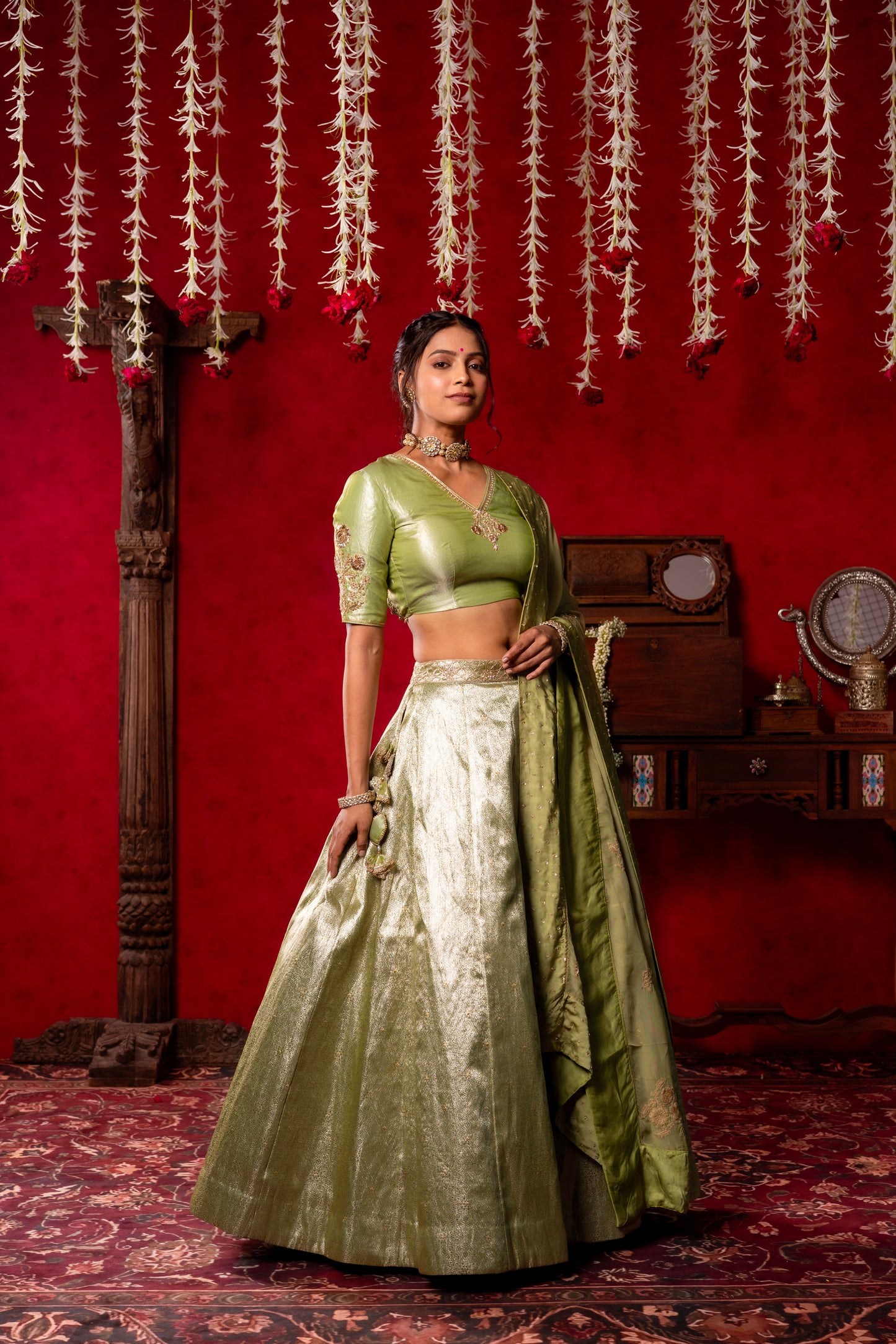 Sage Green Silk Lehenga