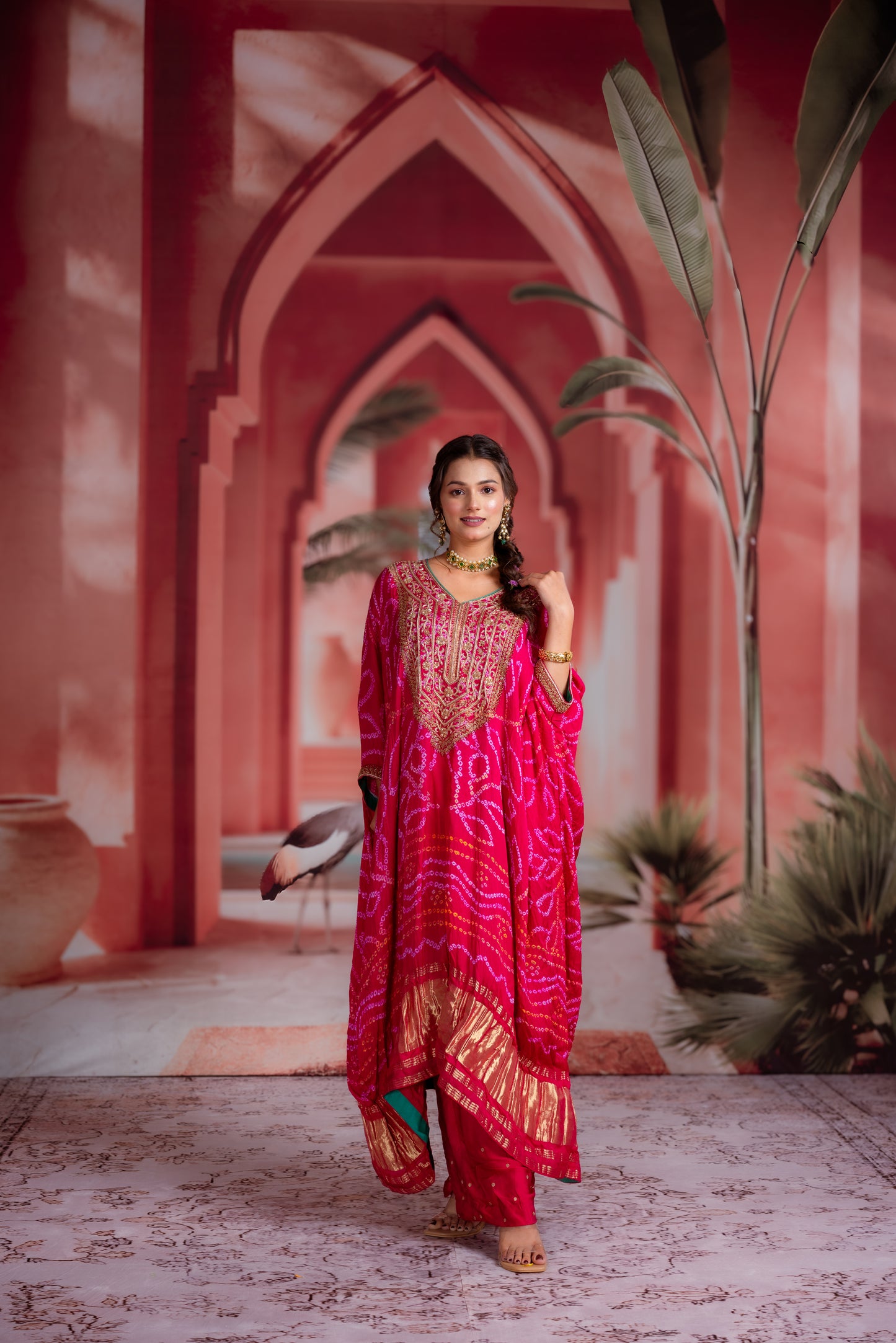 Fuchsia Bandhani Kaftan