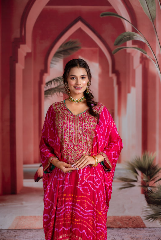 Fuchsia Bandhani Kaftan