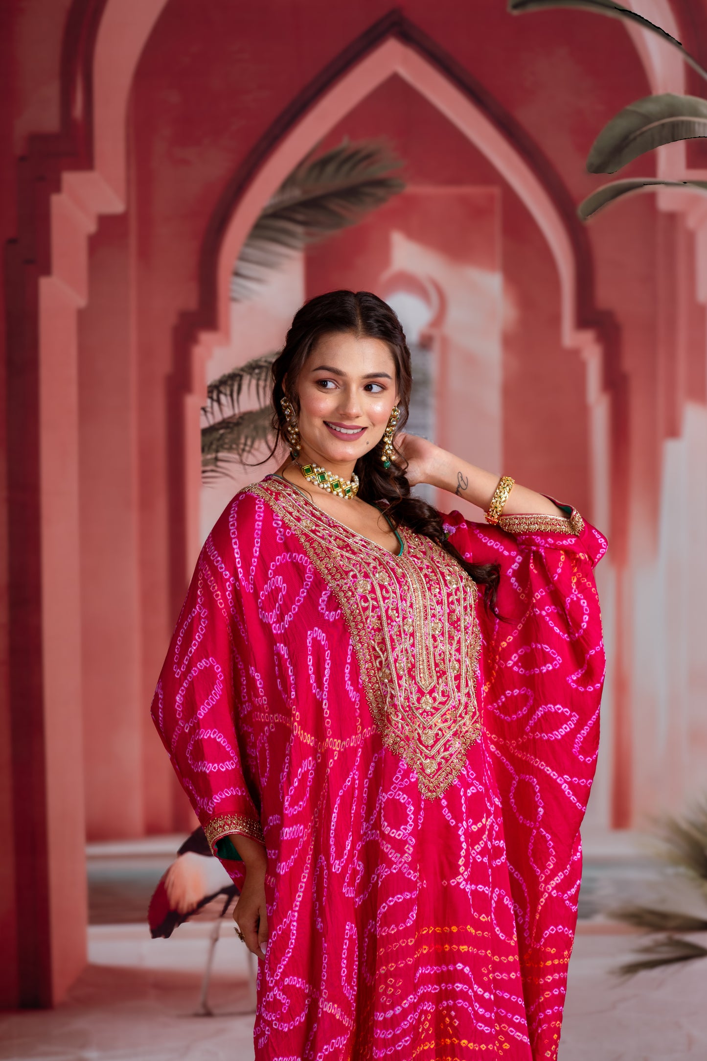 Fuchsia Bandhani Kaftan