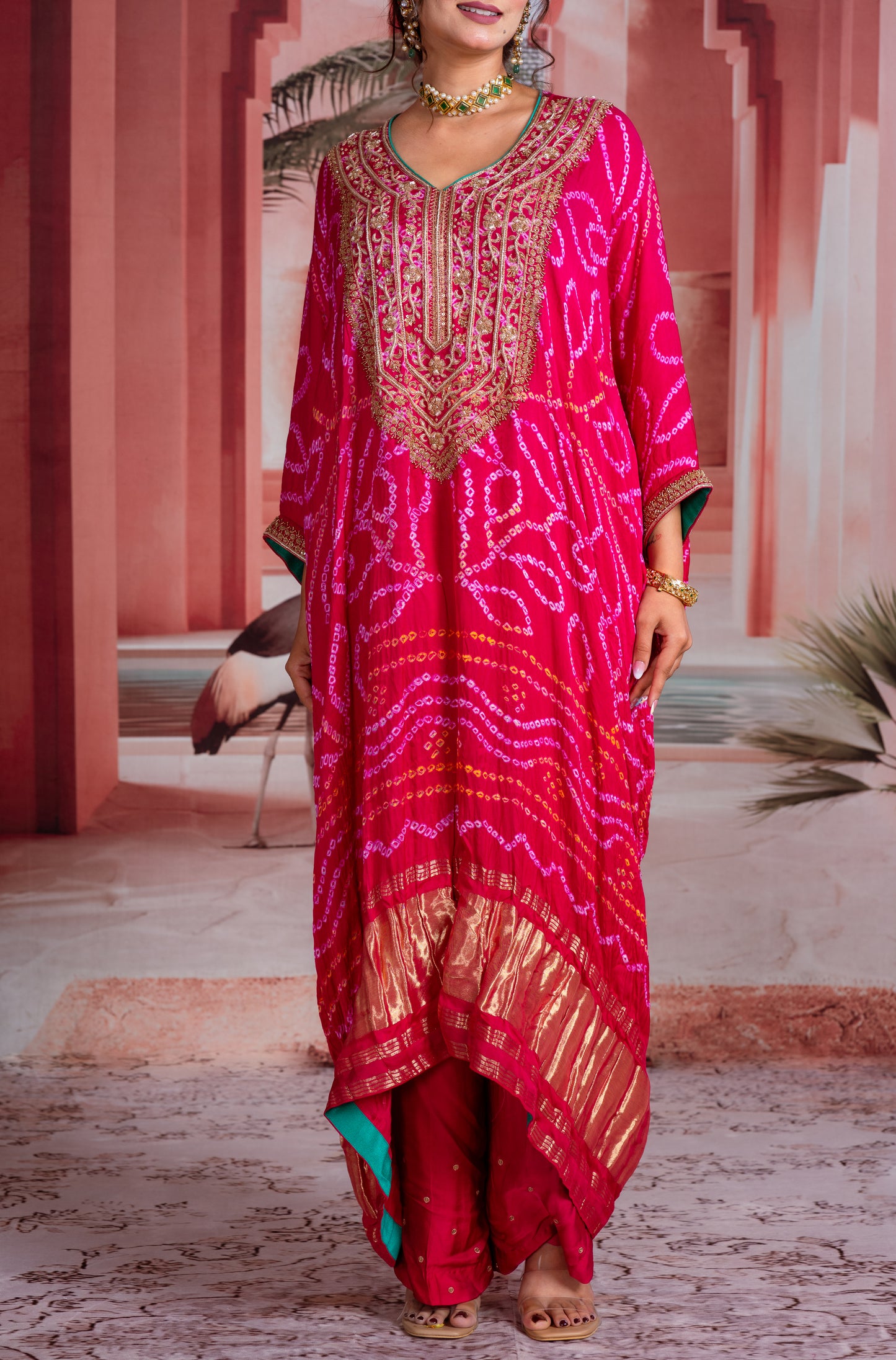 Fuchsia Bandhani Kaftan