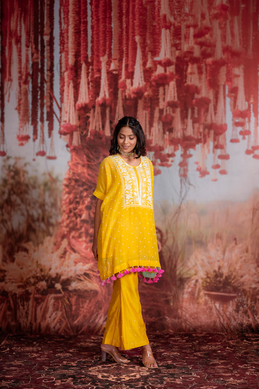 Yellow Kurta Set with Tassels