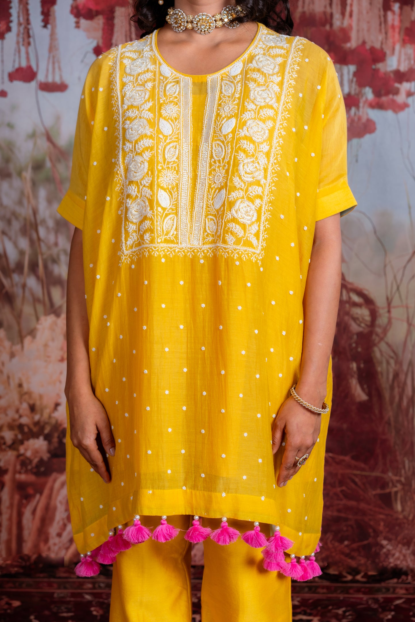 Yellow Kurta Set with Tassels