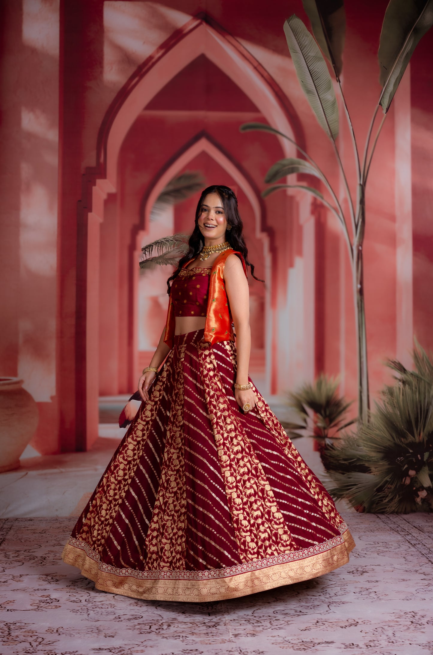 Maroon & Gold Banarasi Lehenga
