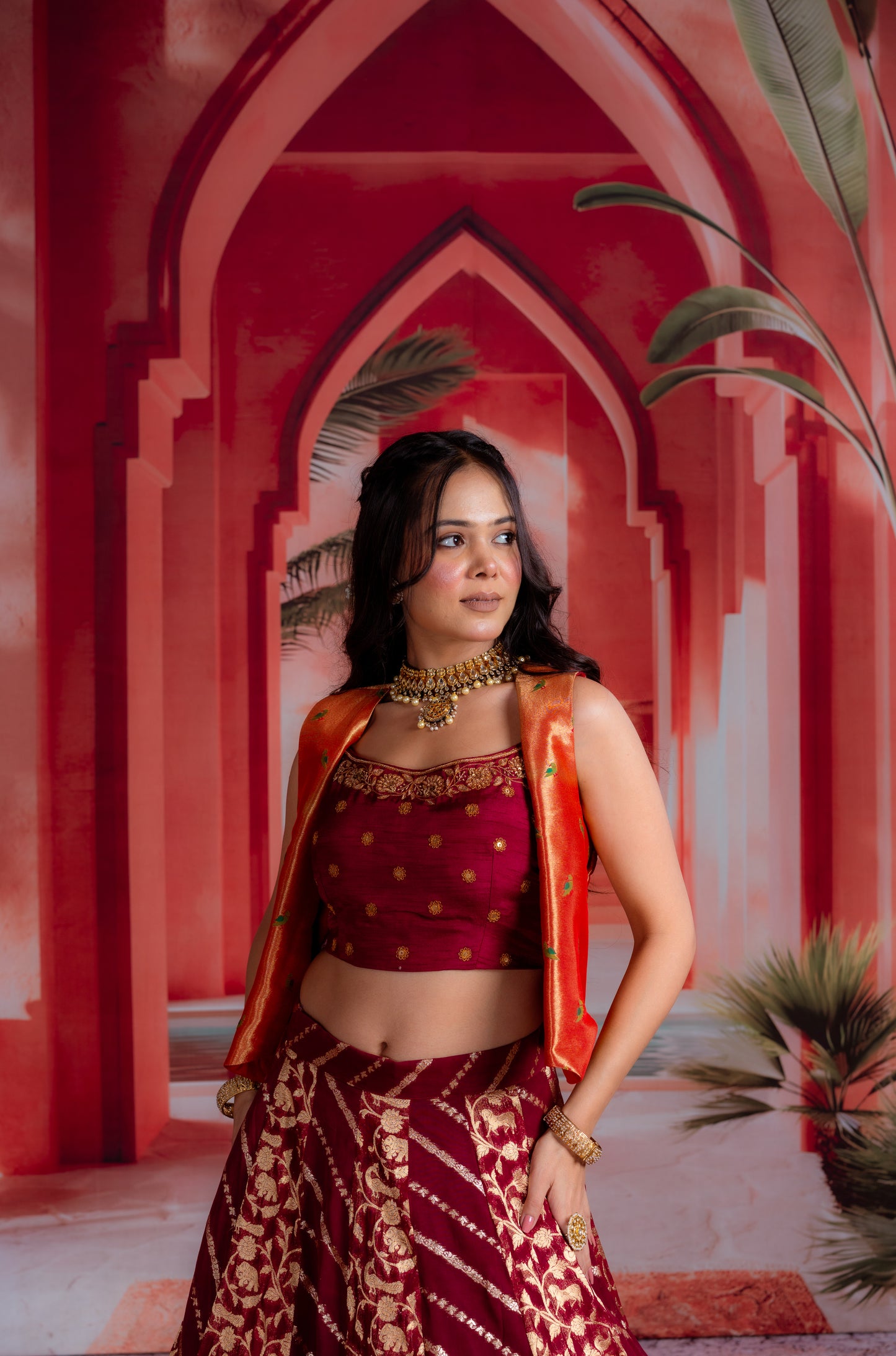 Maroon & Gold Banarasi Lehenga