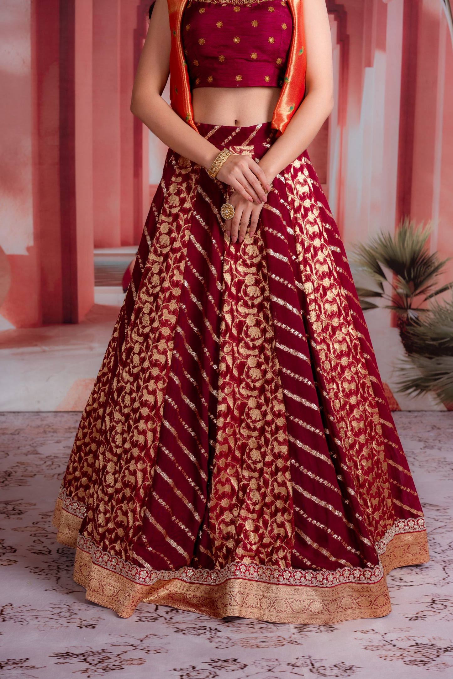 Maroon & Gold Banarasi Lehenga