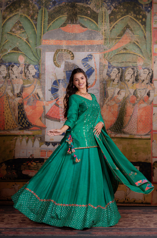 Emerald Green & Kurta Lehenga Set