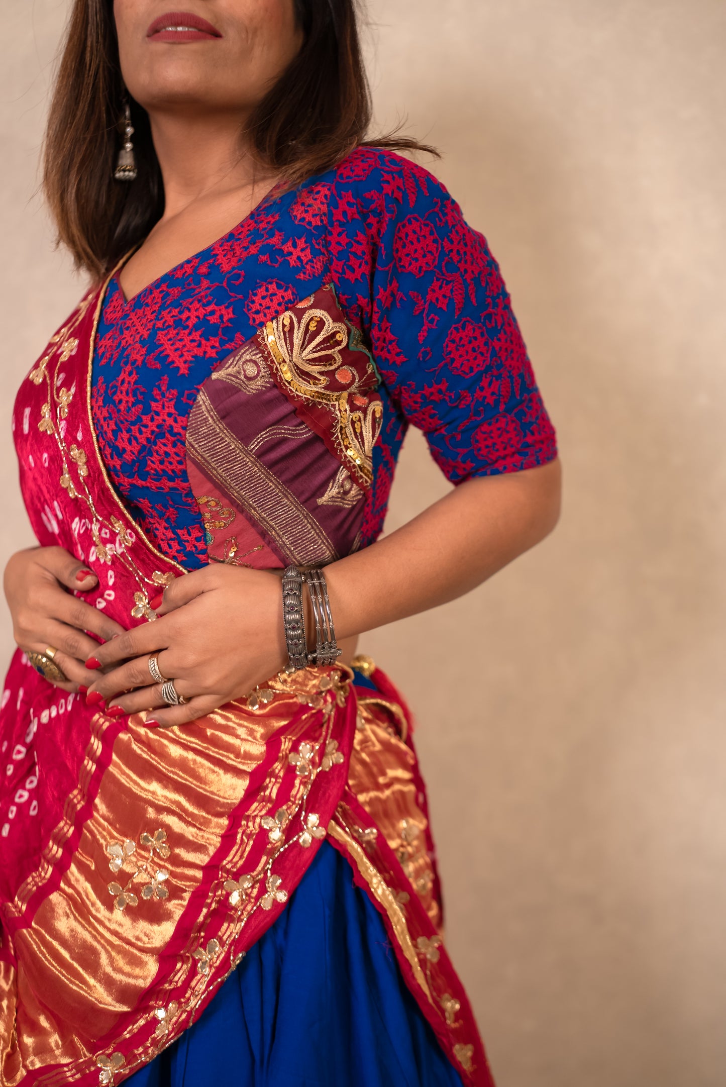 Royal Blue Lehenga with Pink Gajji Silk Dupatta