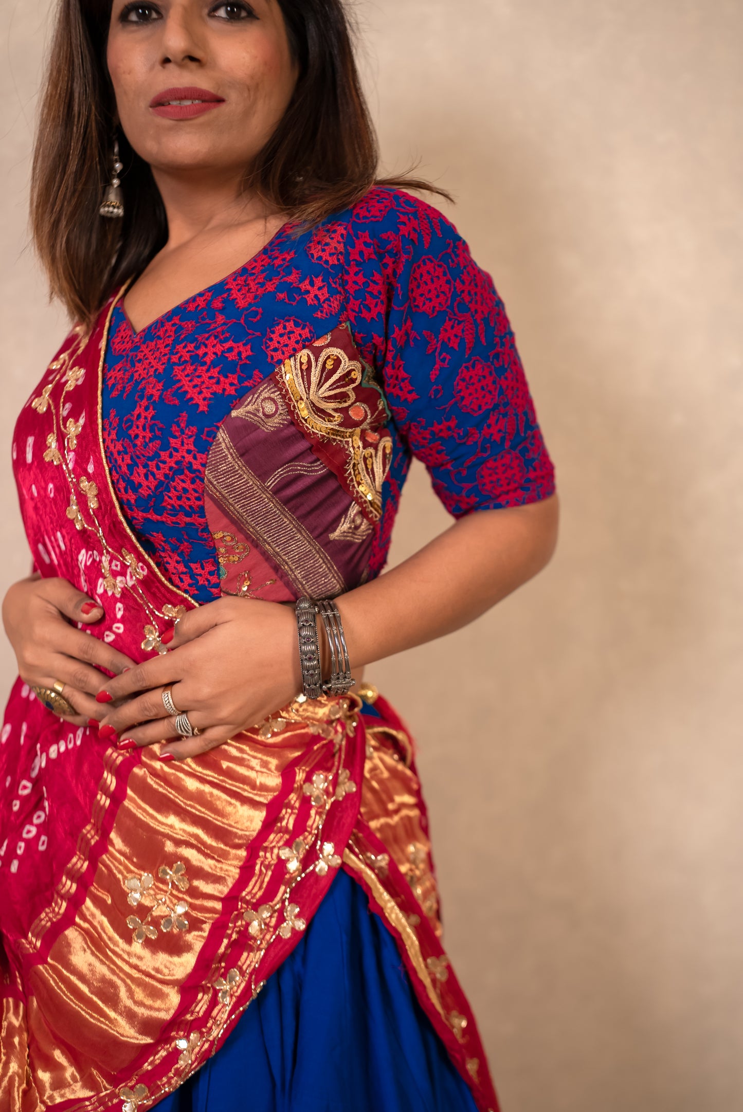 Royal Blue Lehenga with Pink Gajji Silk Dupatta