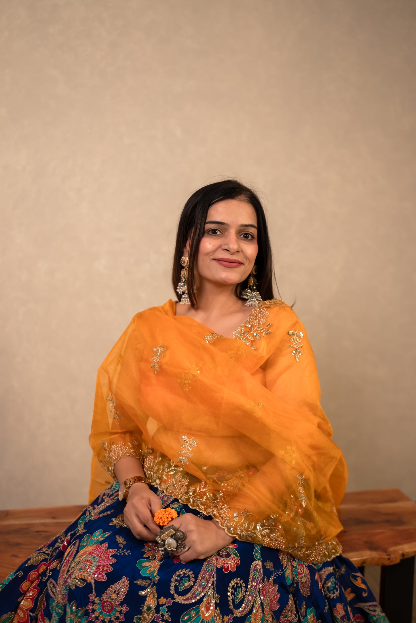 Royal Blue Chaniya Choli with Mustard Dupatta
