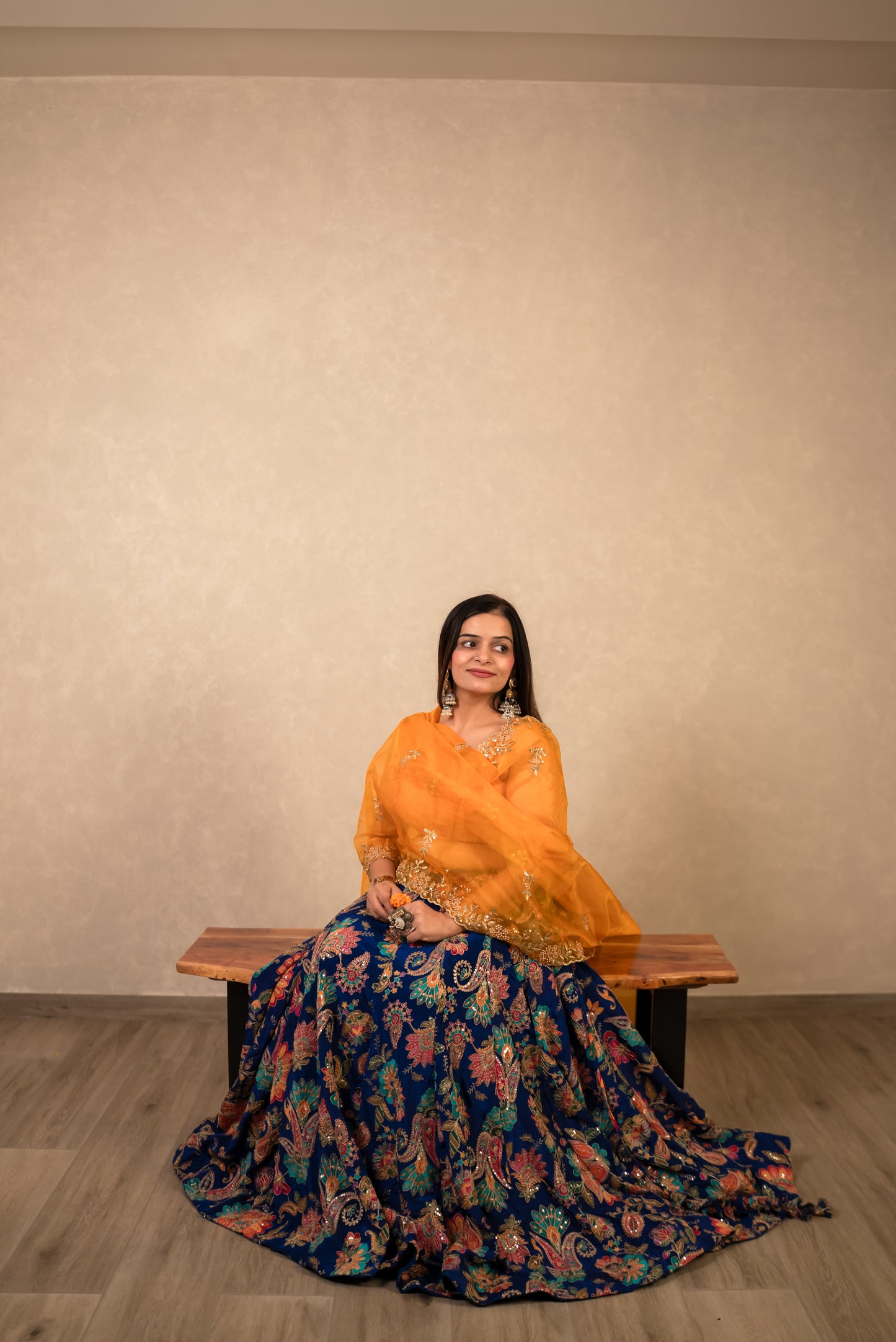 Royal Blue Chaniya Choli with Mustard Dupatta