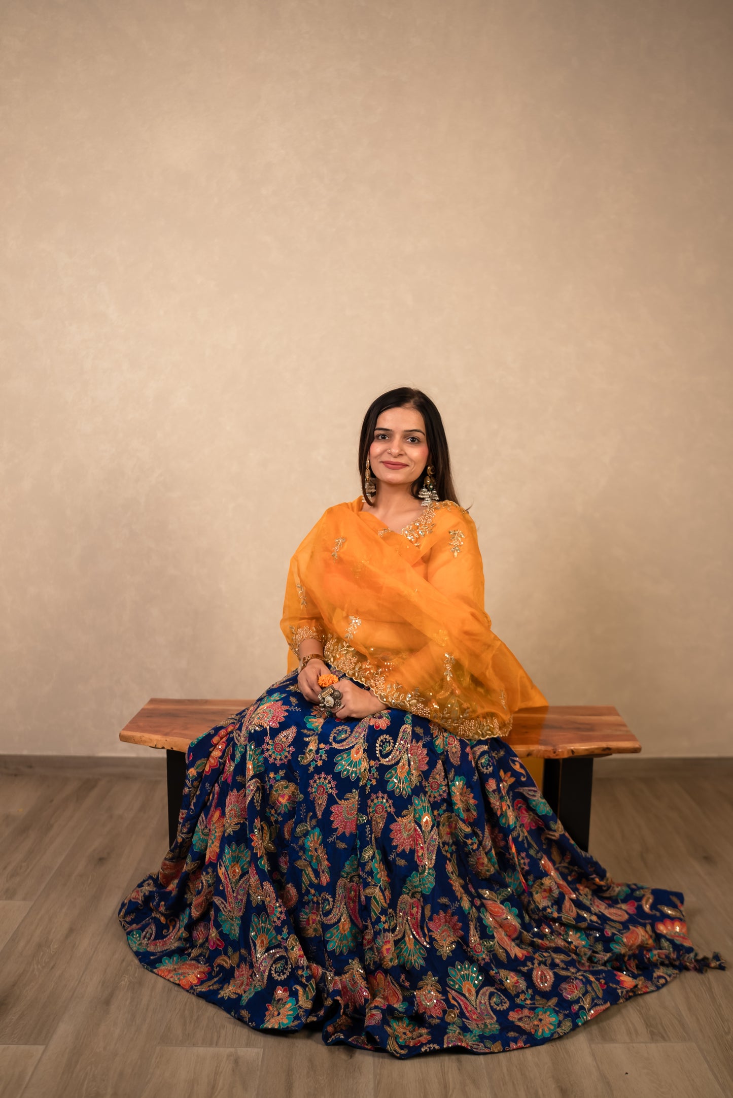 Royal Blue Chaniya Choli with Mustard Dupatta
