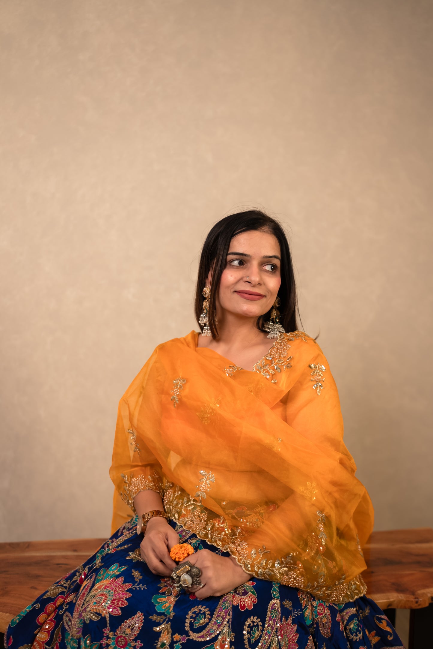 Royal Blue Chaniya Choli with Mustard Dupatta