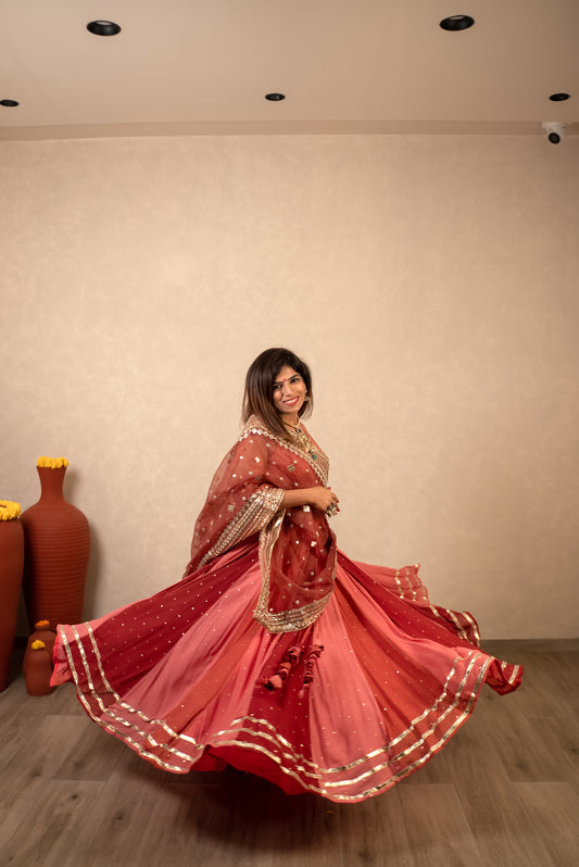 Peach & Maroon Sequined Lehenga