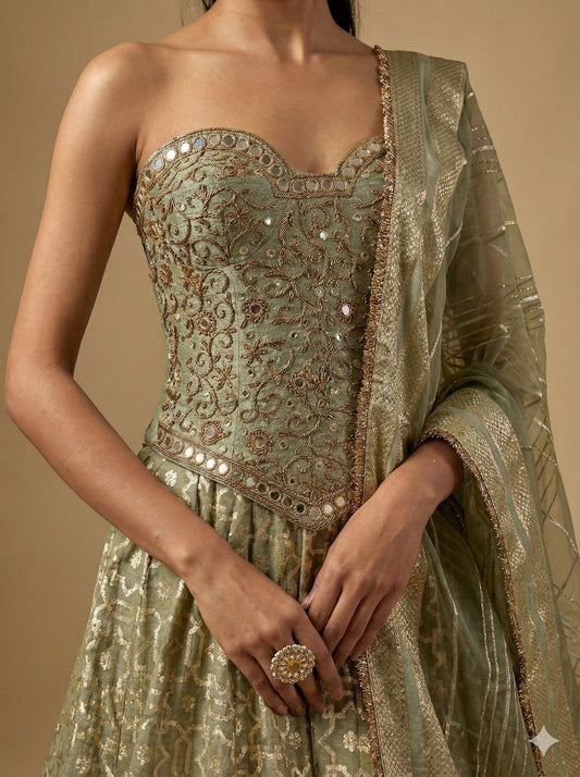 Mint green corset Lehenga set
