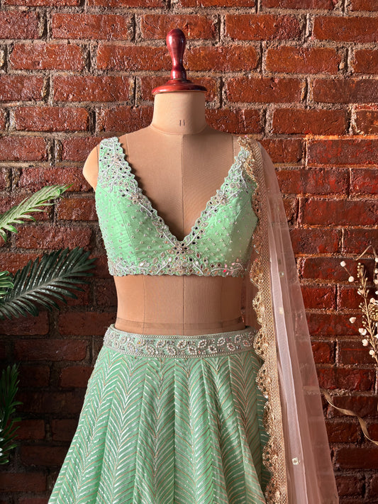 Green gota work lehenga set