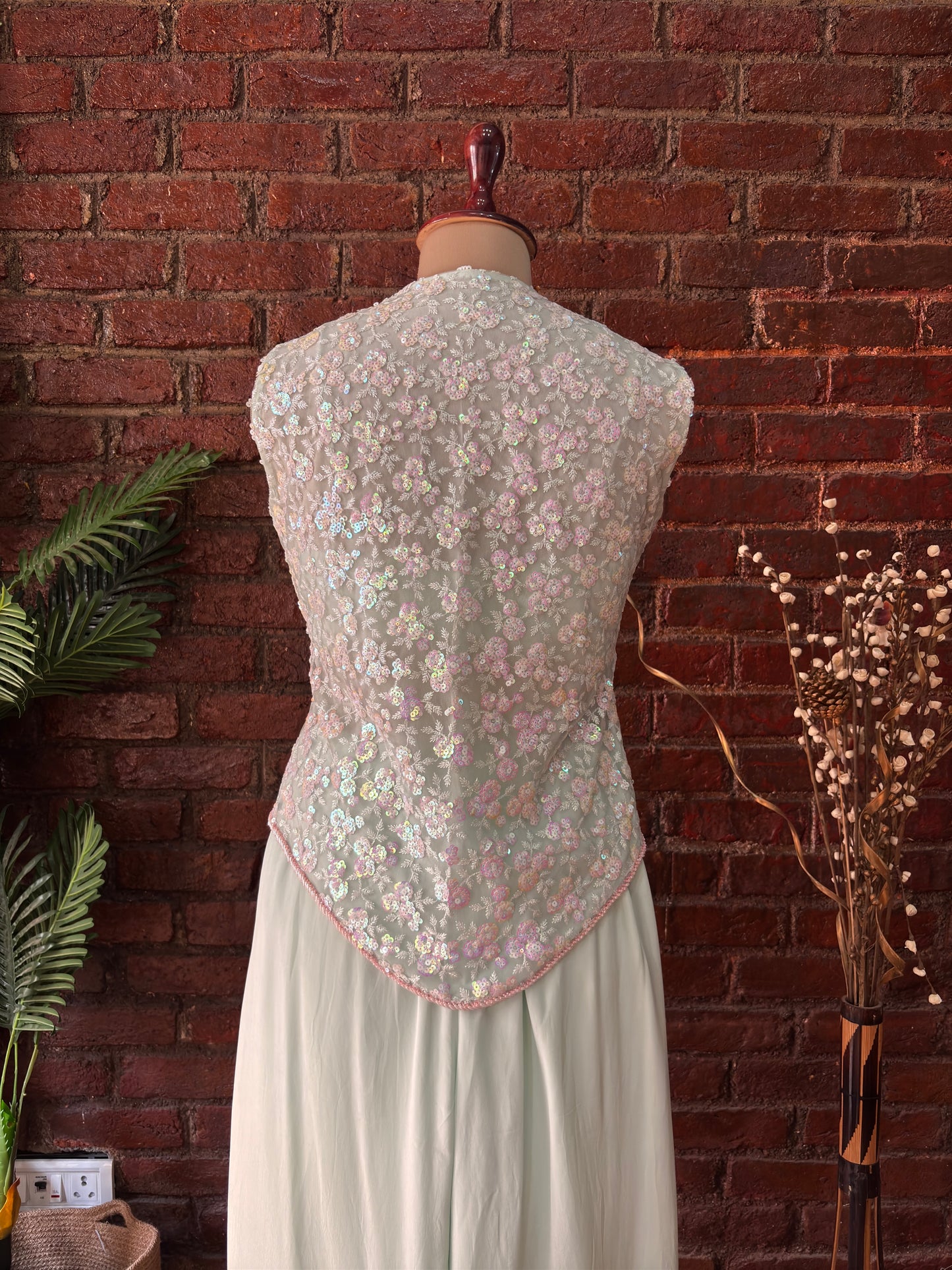 Mint sequin work jacket and pant set