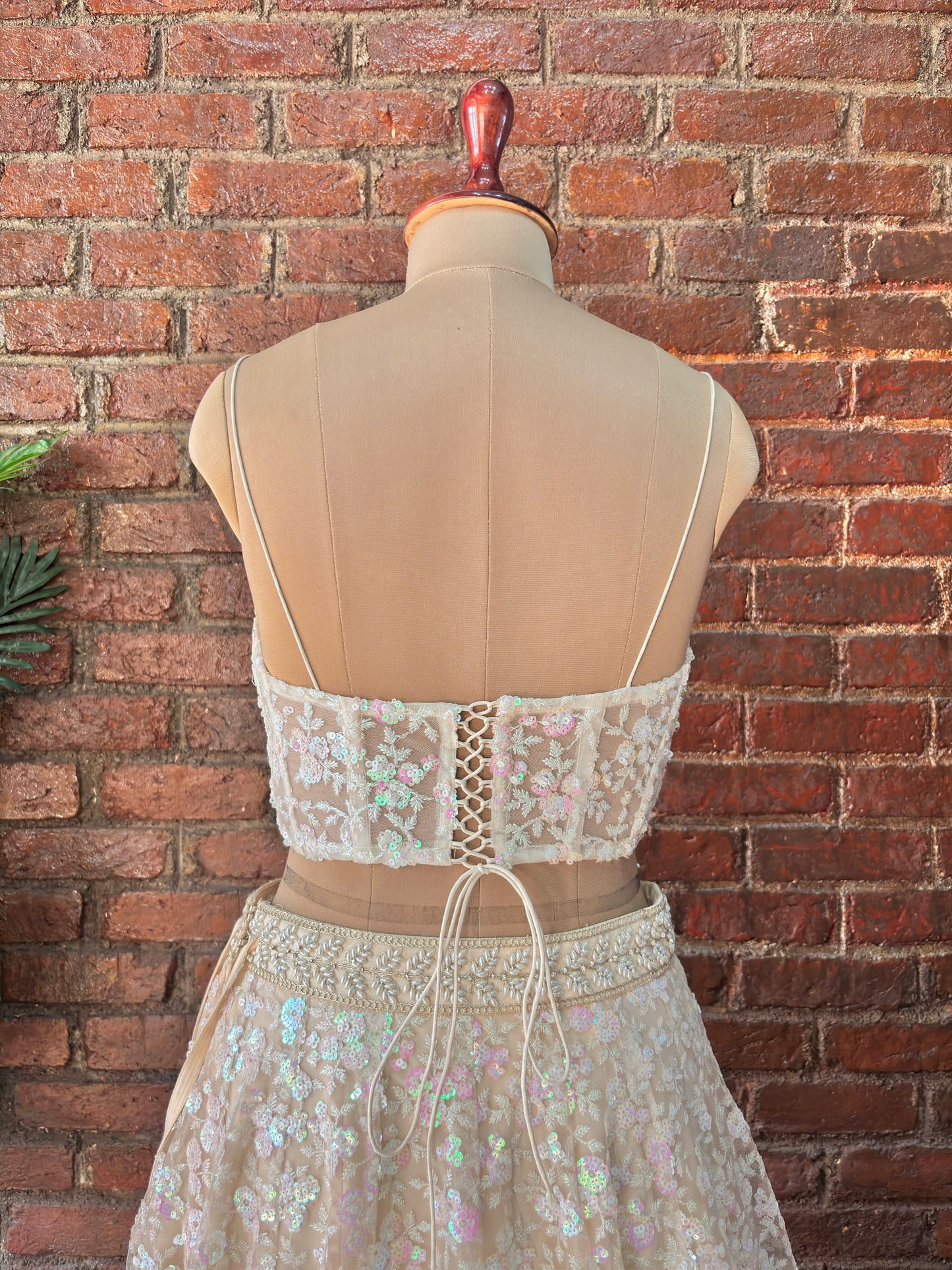 Beige Sequin work corset and lehenga set