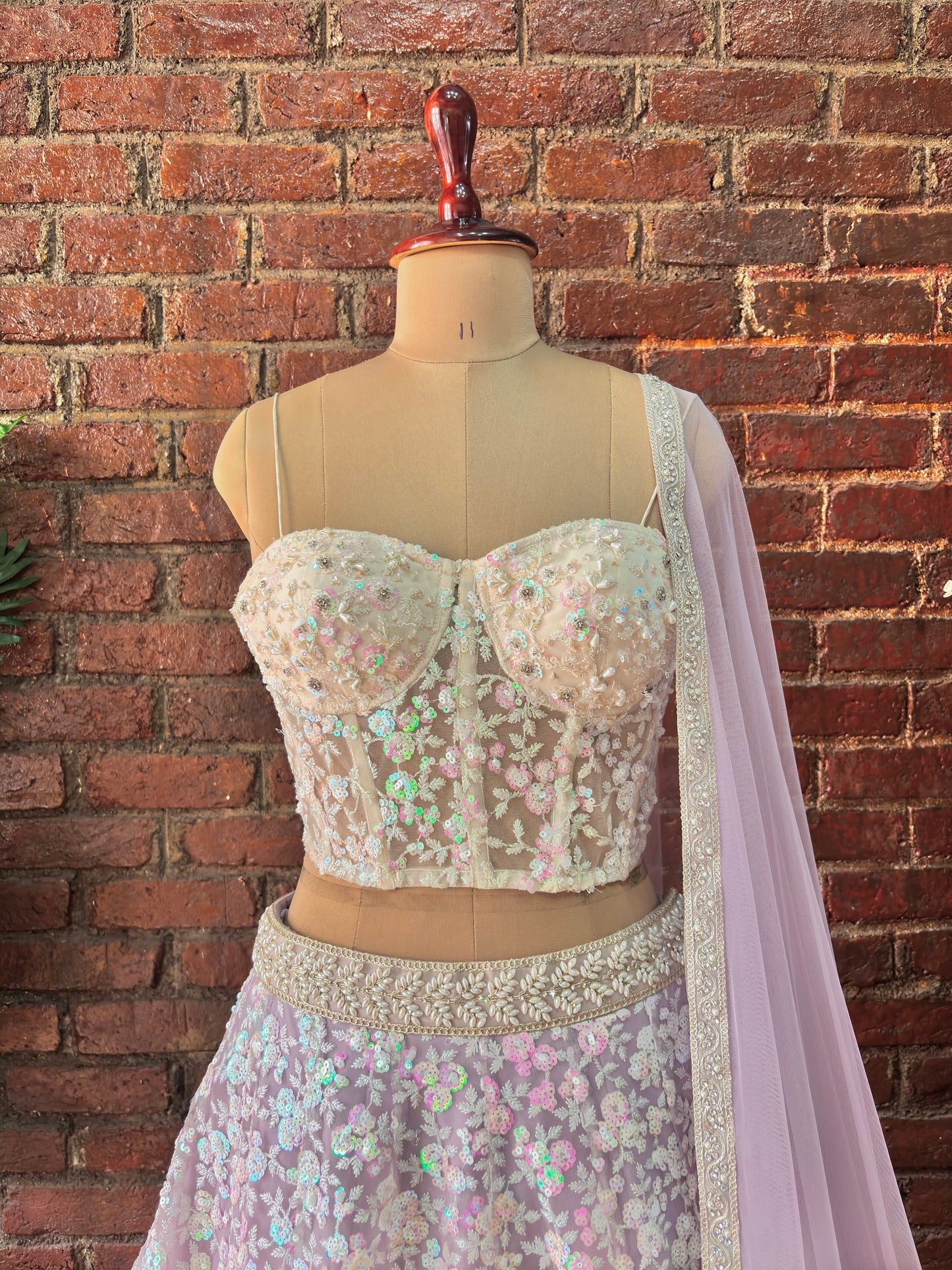 Ivory corset and Lavender Sequin work lehenga set