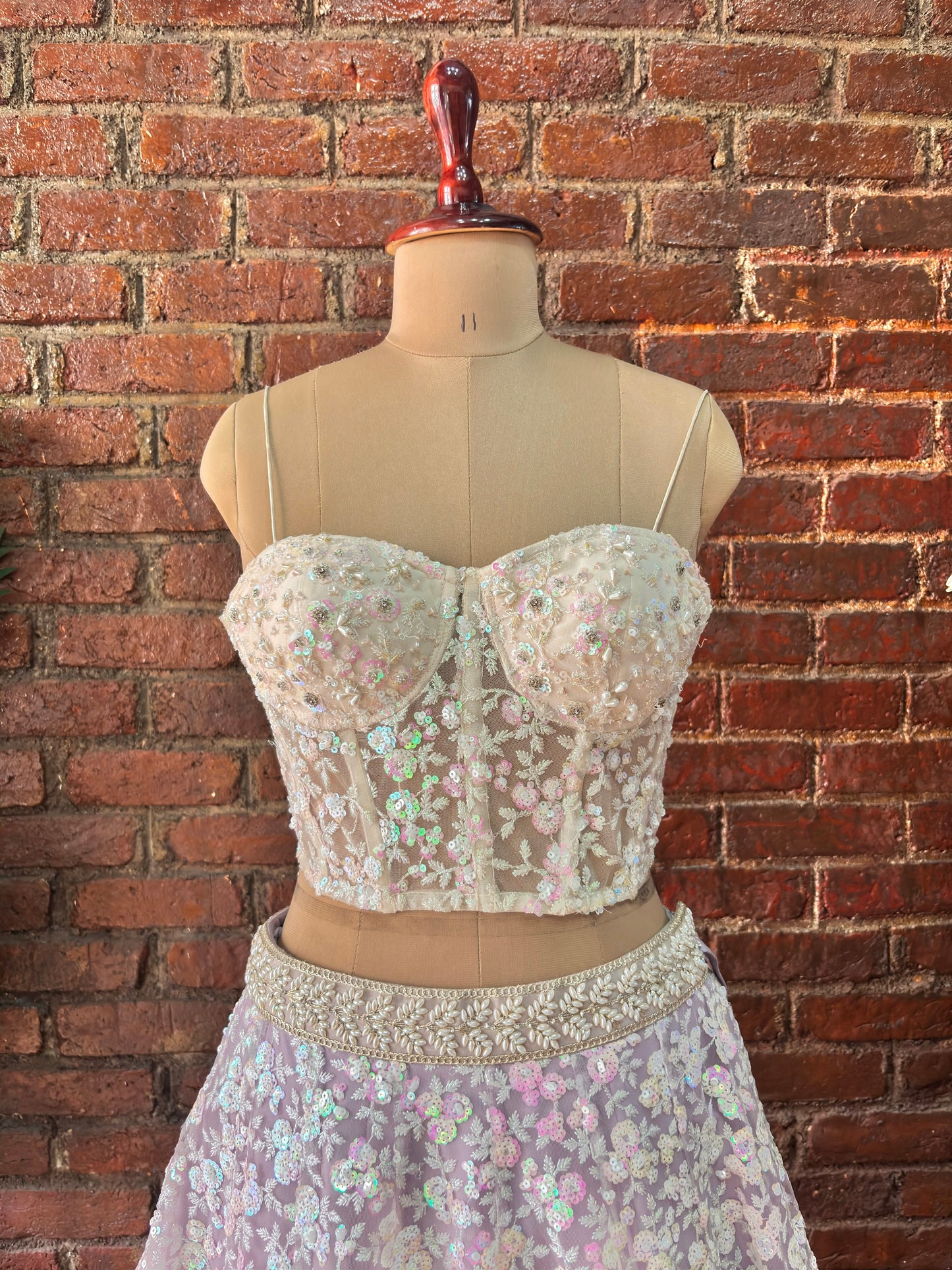 Ivory corset and Lavender Sequin work lehenga set