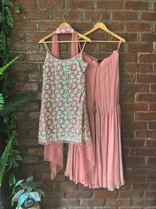 Rose Dust sequin work kurta and sharara set