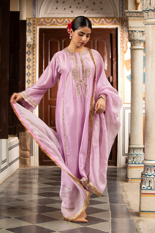 Lilac Kurta Set With Churidar And Dupatta