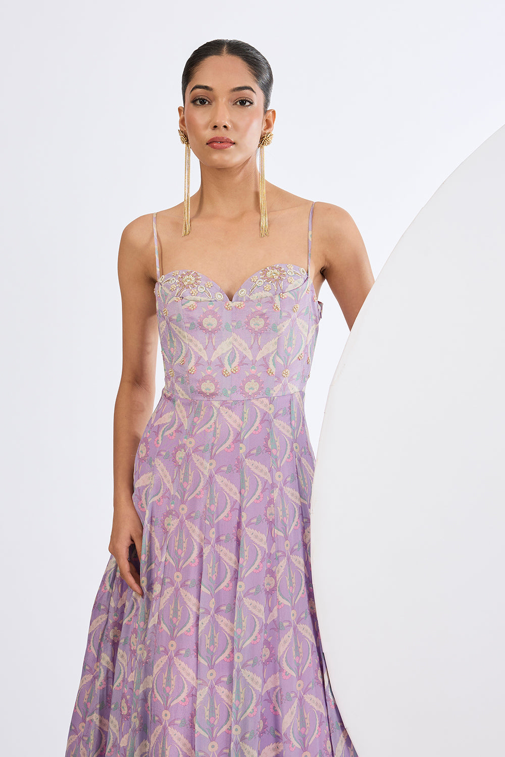 Printed Chinon Chiffon Ivory Lehenga Set with Viscose Chinon Dupatta