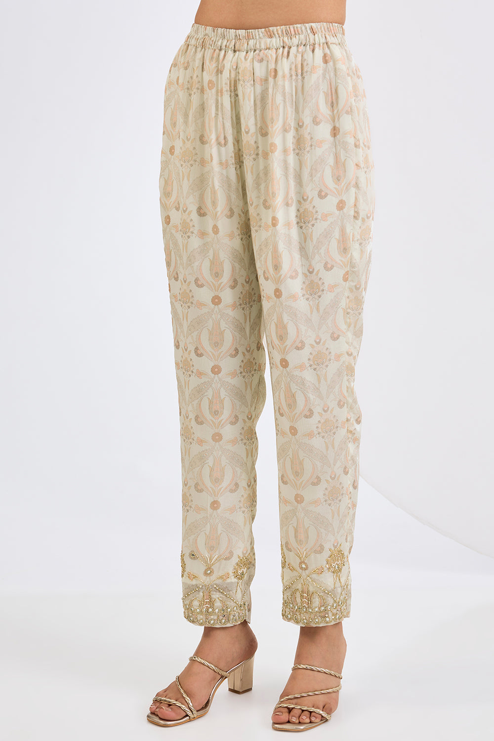 Printed Chinon Chiffon Ivory Anarkali Set with Viscose Chinon Dupatta