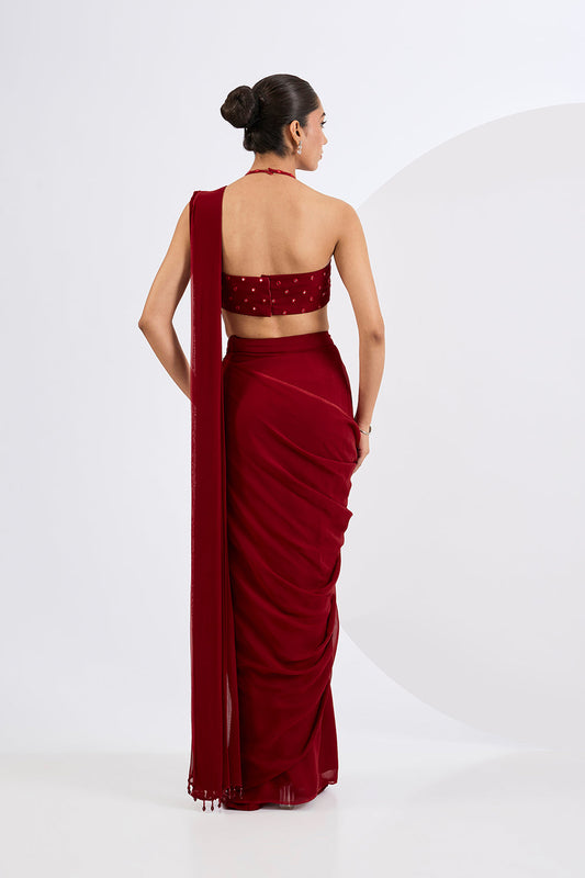 Pre Draped Saree Set with Heavily Embellished Blouse