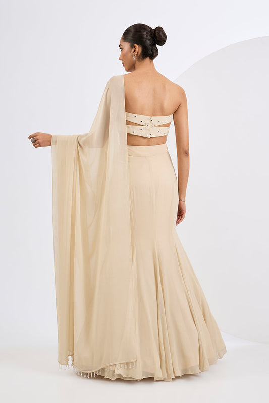 A Fish Cut Lehenga Set Emellished Tube Top