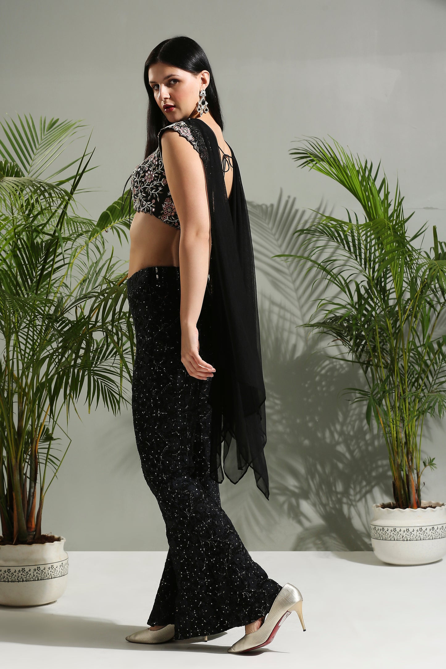 Black Thread and Mirror hand embroidered Palazzo set