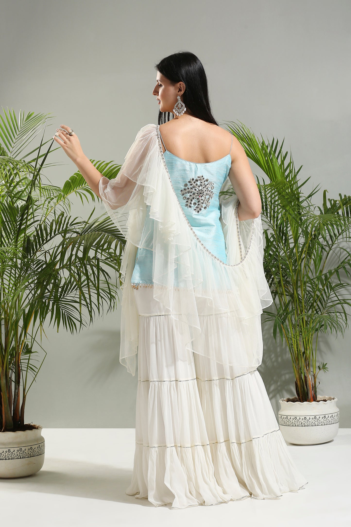 Powder Blue and Ivory sharara set