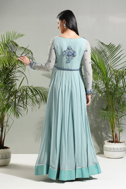 Dusty Blue anarkali set
